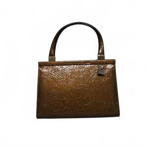 Vintage Jeanne Lottie Top Handle Bag Brown Glazed Embossed Trapeze Structured